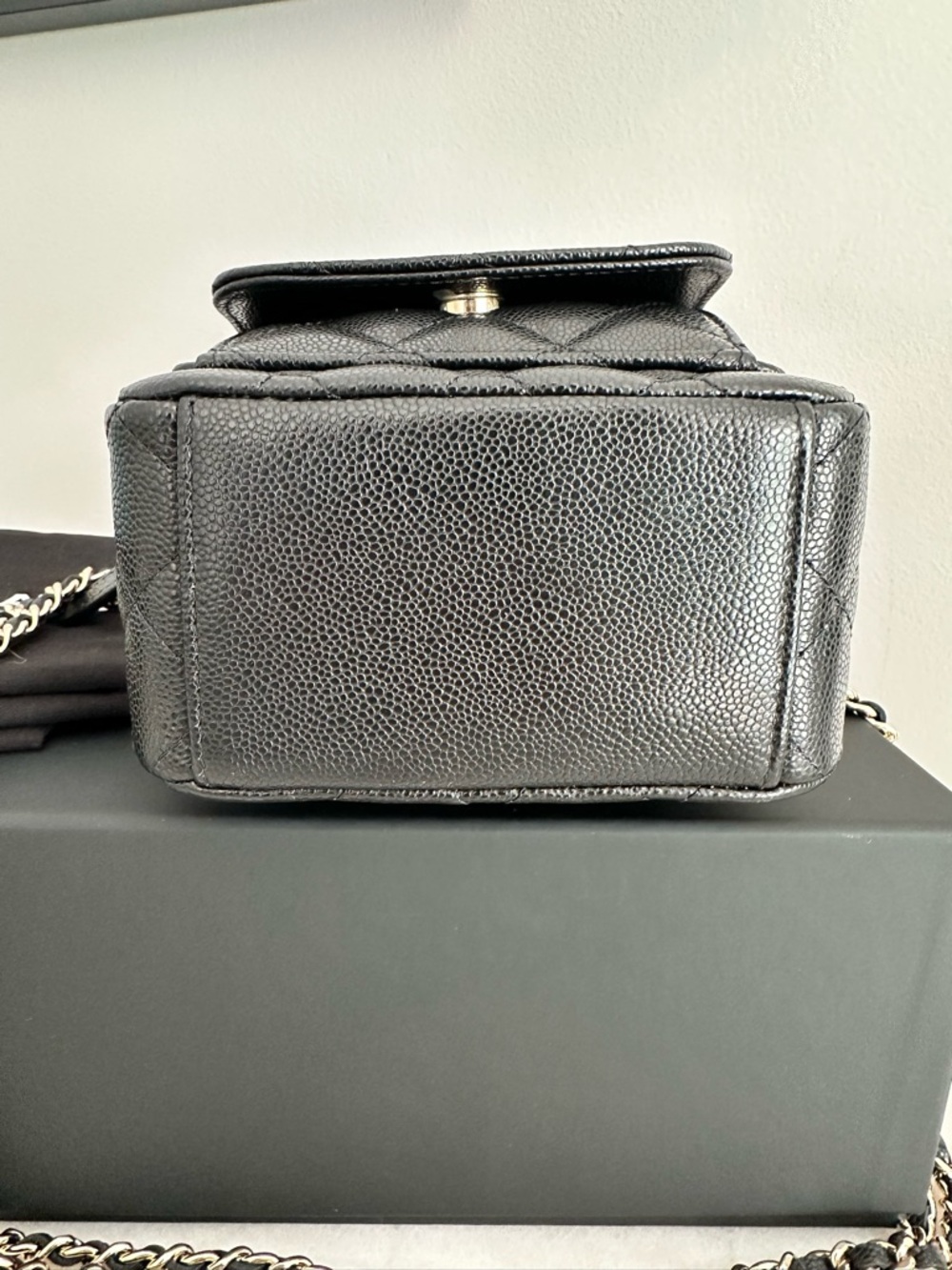 NWT 25C CHANEL Black Caviar Quilted Mini Backpack Bag with Gold Chain - Picture 6 of 10